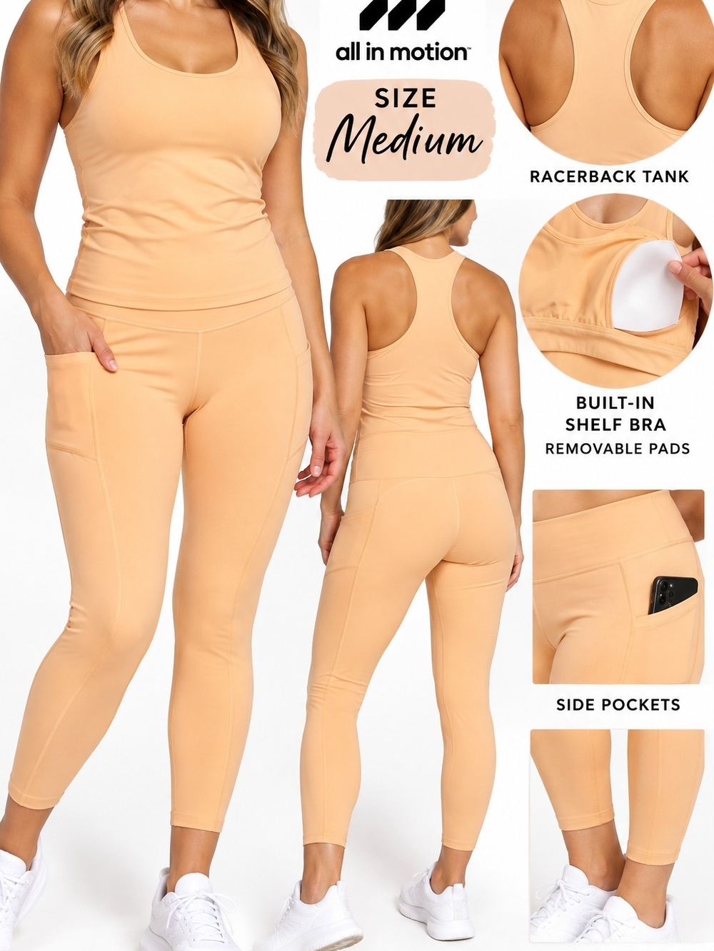 all in motion Peach Racerback Tank & Capri Set